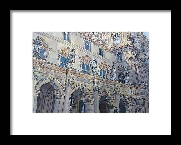 Architecture Framed Print featuring the painting Le Louvre III by Henrieta Maneva