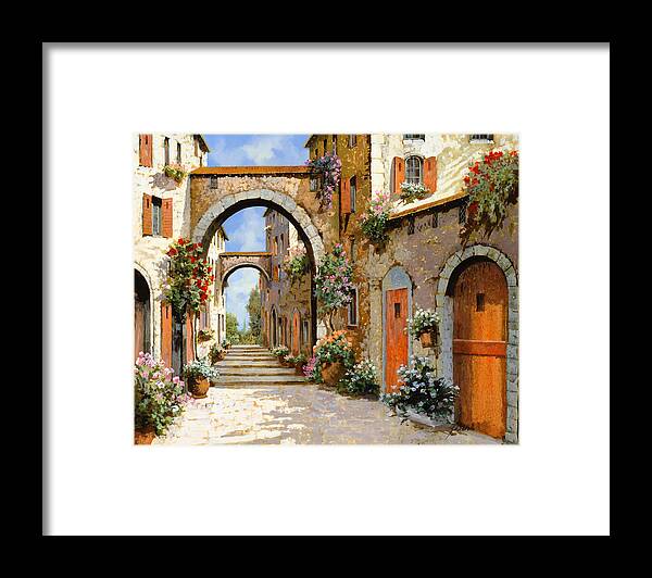 Landscape Framed Print featuring the painting Le Porte Rosse Sulla Strada by Guido Borelli