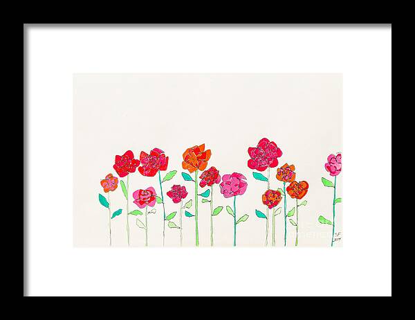 Flowers Framed Print featuring the painting Left handed Garden - pink by Stefanie Forck