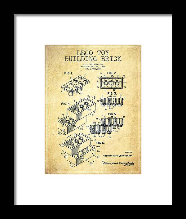 Lego Framed Print featuring the digital art Lego Toy Building Brick Patent - Vintage by Aged Pixel