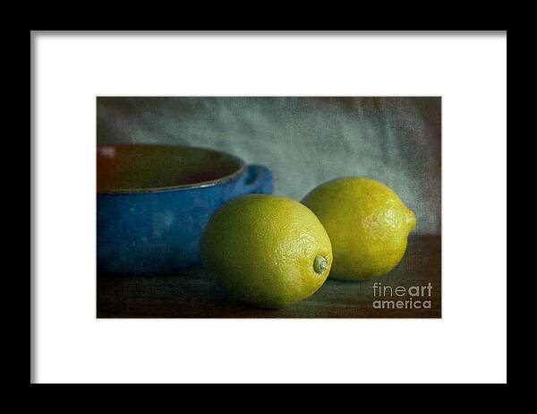 Lemon Framed Print featuring the photograph Lemons And Blue Terracotta Pot by Elena Nosyreva