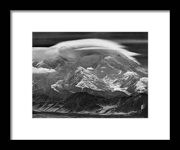 Telephoto Framed Print featuring the photograph 101366-Lenticular Cloudcap over Mt. Mckinley by Ed Cooper Photography
