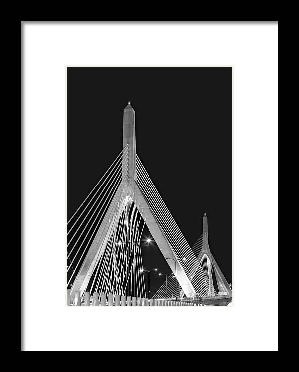 Zakim Framed Print featuring the photograph Leonard P. Zakim Bunker Hill Memorial Bridge BW II by Susan Candelario
