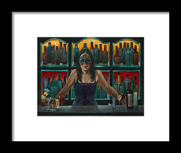 Mask Framed Print featuring the painting Libations by Geraldine Arata