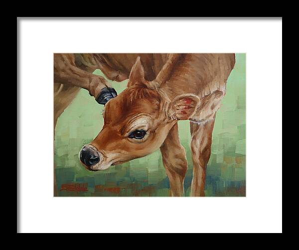 Calf Framed Print featuring the painting Libby With An Itch by Margaret Stockdale