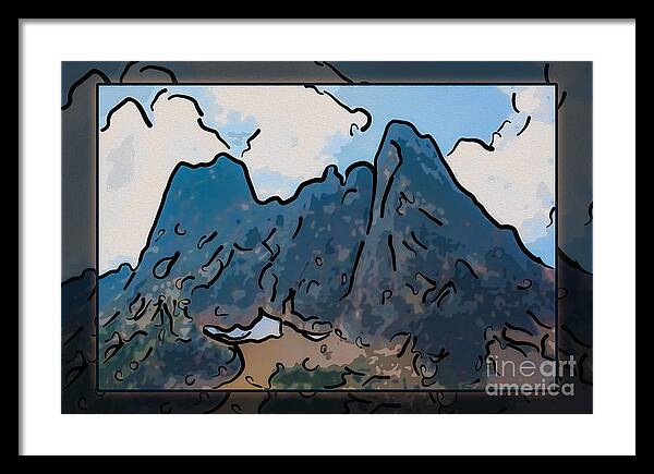 2x3 (4x6) Framed Print featuring the painting Liberty Bell Mountain Abstract Landscape Painting by Omaste Witkowski