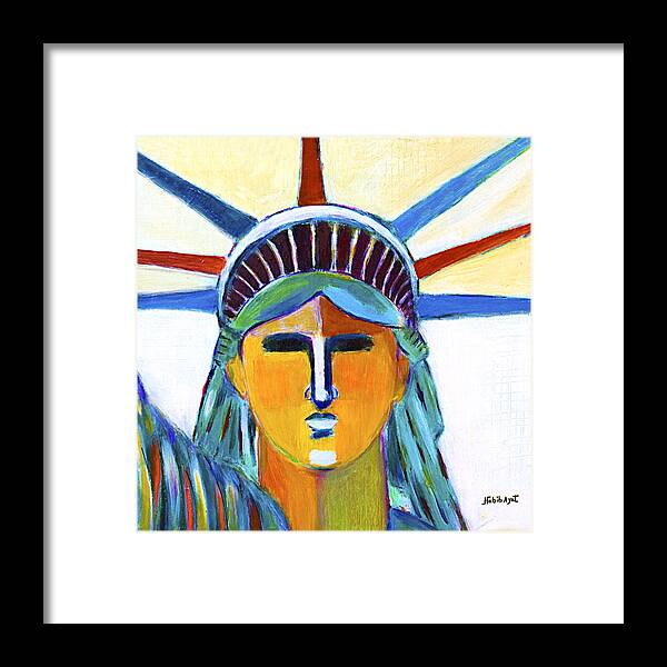Liberty Framed Print featuring the painting Statue of Liberty in colors/ blind freedom by Habib Ayat