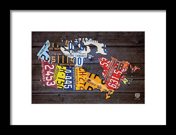 Canada Framed Print featuring the mixed media License Plate Map of Canada by Design Turnpike