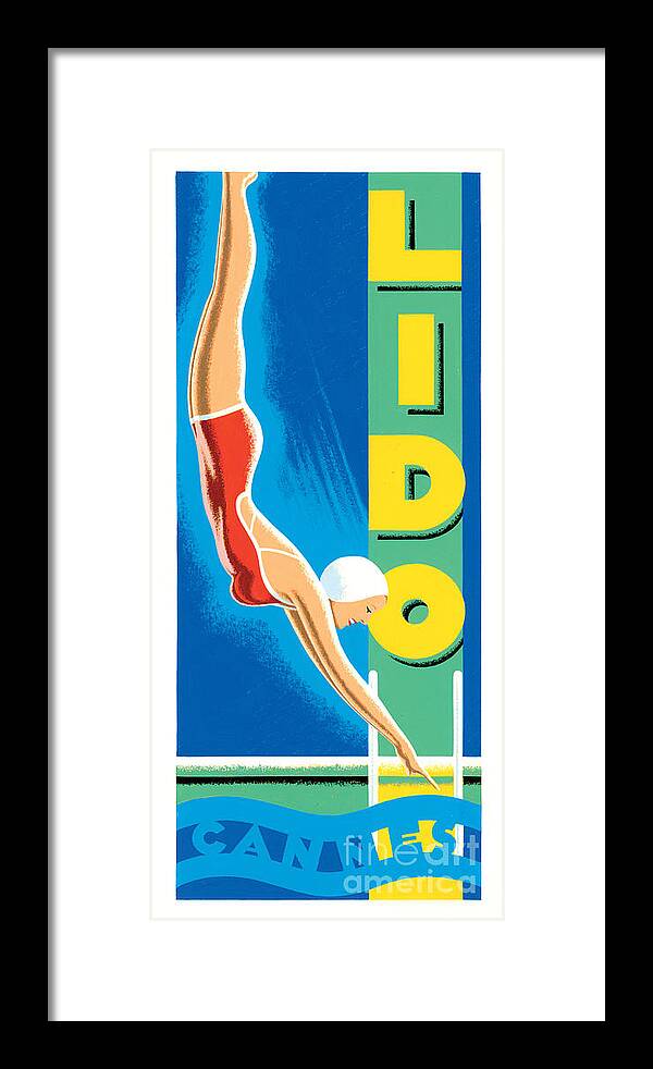 Diving Framed Print featuring the digital art Lido Cannes by MGL Meiklejohn Graphics Licensing