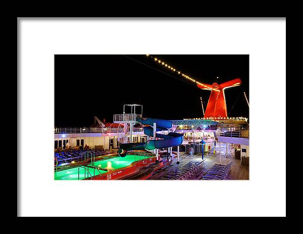 Cruise Framed Print featuring the photograph Lido Deck at Night by Jason Politte
