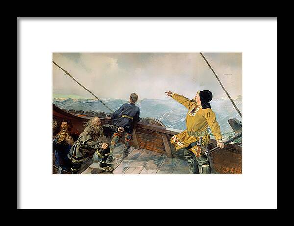 Painting Framed Print featuring the painting Lief Eirikson Discovering America by Mountain Dreams
