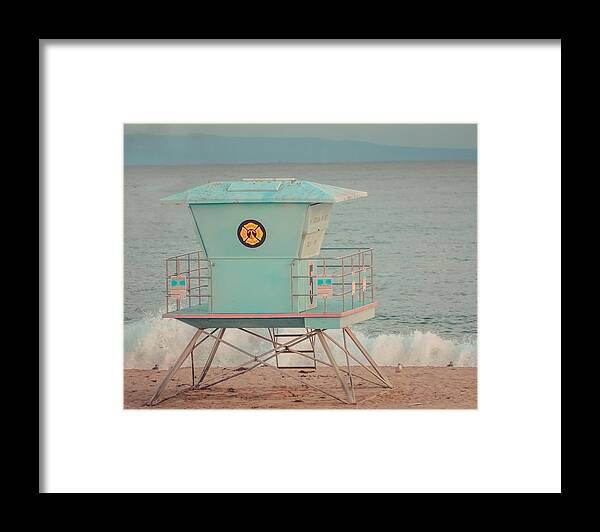 Lifeguard Framed Print featuring the photograph Lifeguard Station Blue and Pink at Santa Cruz Beach Boardwalk -- by Lynn Langmade