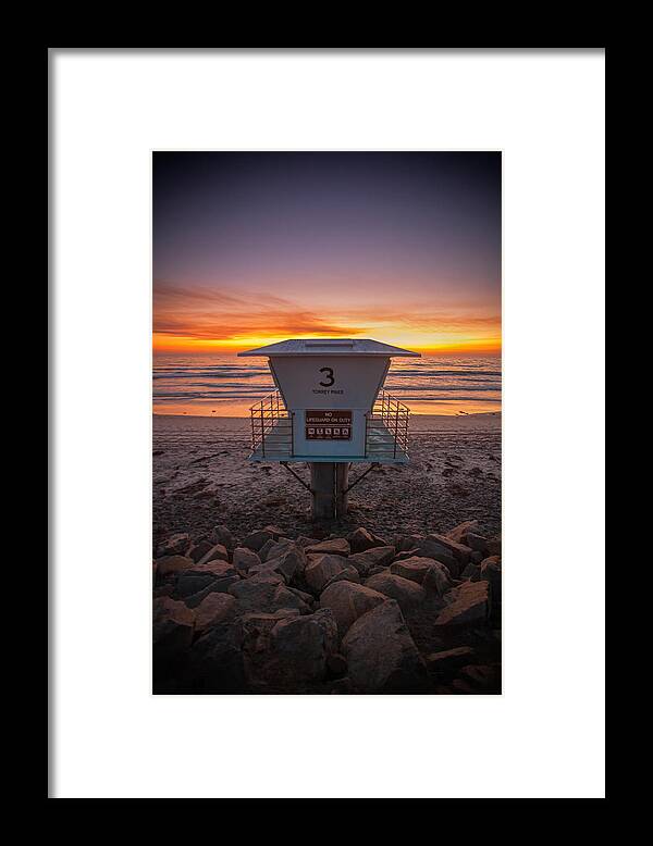 Beach Framed Print featuring the photograph Lifeguard Tower at Dusk by Peter Tellone