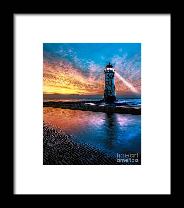 Talacre Framed Print featuring the photograph Light House Sunset by Adrian Evans