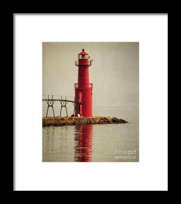 Red Lighthouse Framed Print featuring the photograph Lighthouse - Algoma by Mary Machare