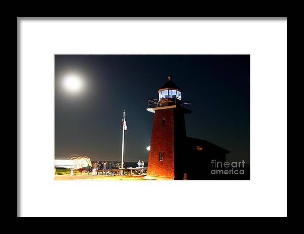 Lighthouse Framed Print featuring the photograph Lighthouse and the Full Moon by Theresa Ramos-DuVon