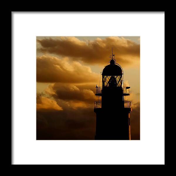 Antique Framed Print featuring the photograph lighthouse dawn in the north coast of Menorca by Pedro Cardona Llambias