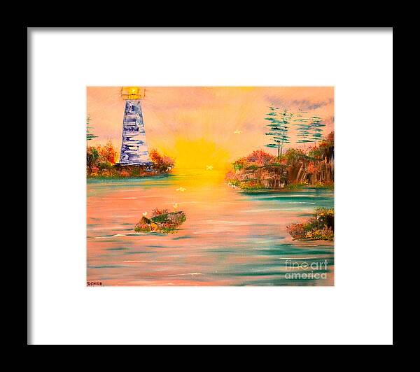 Lighthouse Framed Print featuring the painting Lighthouse For Mom by Denise Tomasura