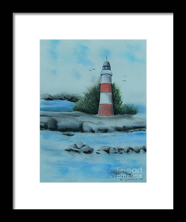Lighthouse Framed Print featuring the pastel Lighthouse by Kenneth Harris