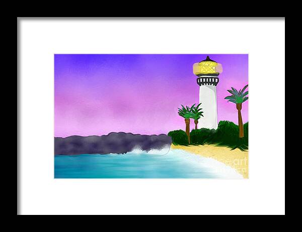 African-american Artist Framed Print featuring the painting Lighthouse On Beach by Anita Lewis