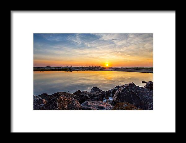 Sunrise Framed Print featuring the photograph Sunrise over the dunes by Charles Aitken
