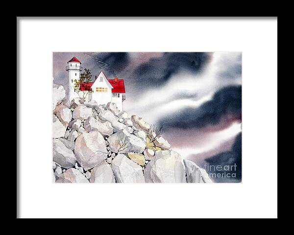 Lighthouse Framed Print featuring the painting Lighthouse by Teresa Ascone