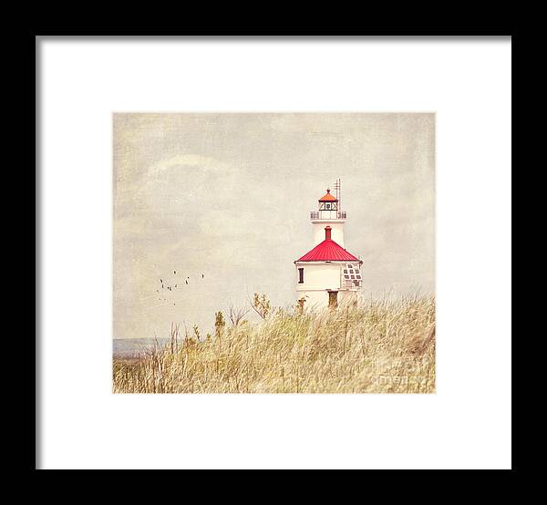 Lighthouse Framed Print featuring the photograph Lighthouse With Red Roof by Pam Holdsworth