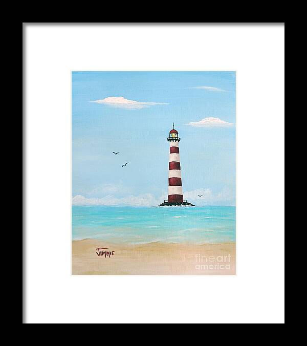Striped Lighthouse Framed Print featuring the painting Lighthouse With Stripes by Jimmie Bartlett