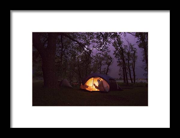 Tent Framed Print featuring the photograph Lightning Over A Camp Site by Jim Reed/science Photo Library