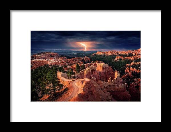 Landscape Framed Print featuring the photograph Lightning Over Bryce Canyon by Stefan Mitterwallner