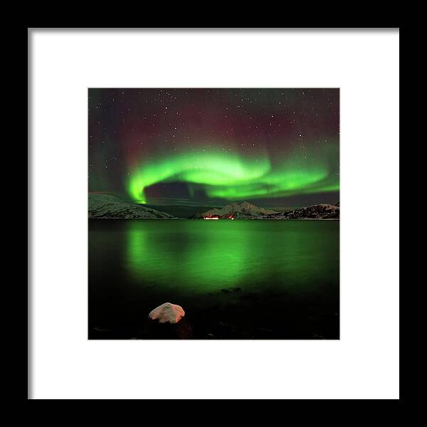 Tranquility Framed Print featuring the photograph Lights Over Vengsøya by John Hemmingsen