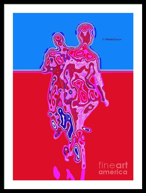 Design Framed Print featuring the mixed media Like dance-linie-blue-red-pink by Mando Xocco