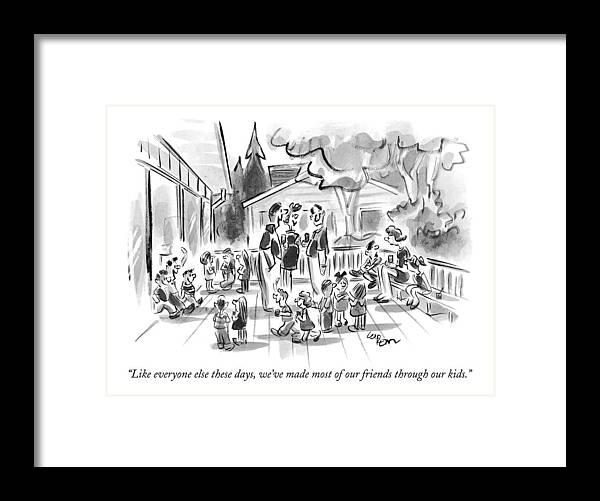 Family Framed Print featuring the drawing Like Everyone Else These Days by Lee Lorenz
