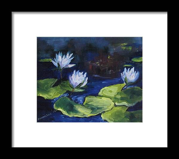 Waterscape Framed Print featuring the painting Lilies In The Spotlight by Susan Richardson