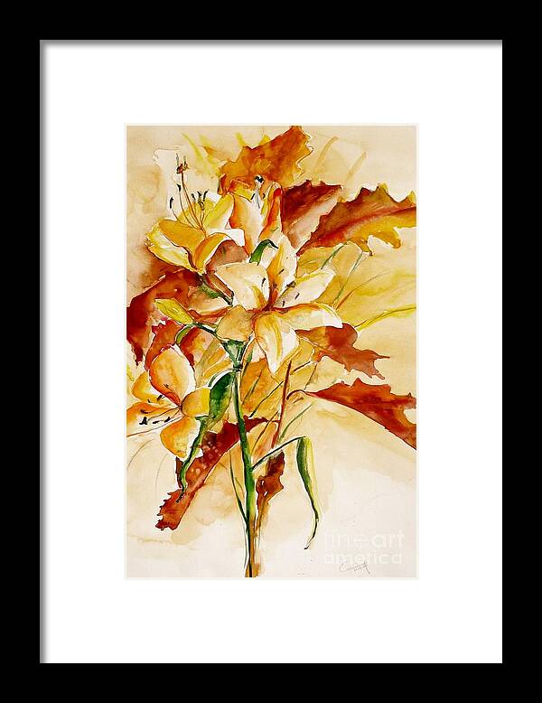 Watercolor Framed Print featuring the painting Lilies by Karina Plachetka