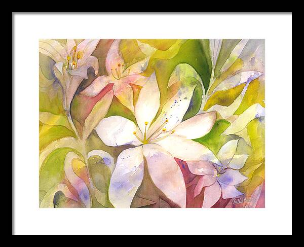 Watercolor Painting Framed Print featuring the painting Lilies by Kelly Perez