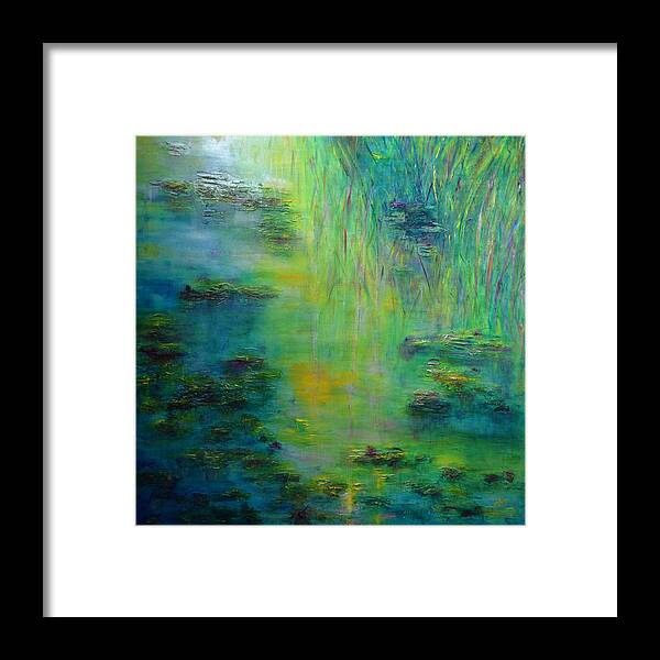 Water Lily Framed Print featuring the painting Lily Pond Tribute to Monet by Claire Bull