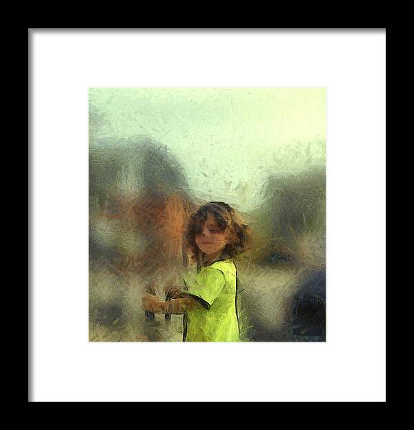 Lime Framed Print featuring the drawing Lime Chalk Figure Little Boy Custom Portrait Commission by MendyZ