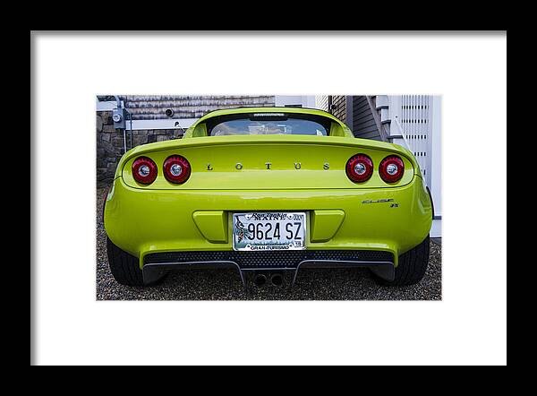 Vehicle Framed Print featuring the photograph Lime green lotus by Steven Ralser