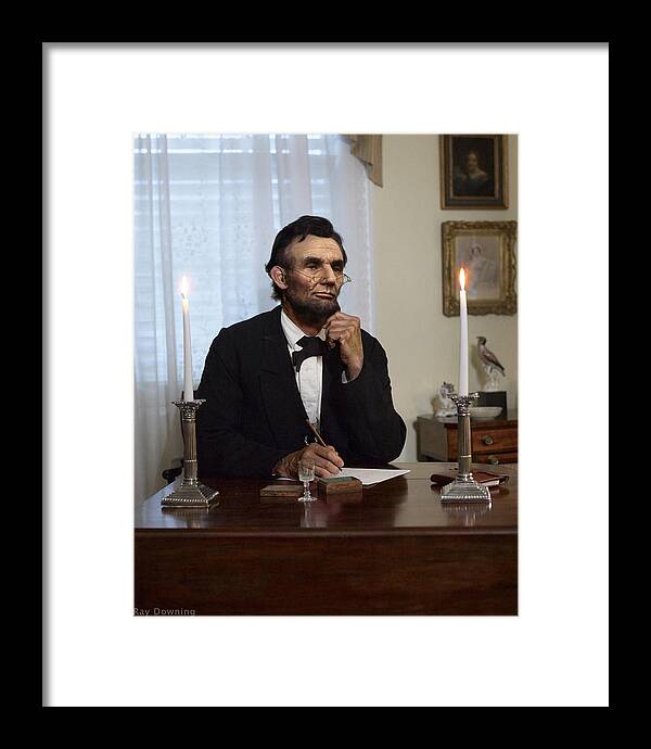 Abraham Lincoln Framed Print featuring the digital art Lincoln at his Desk 2 by Ray Downing