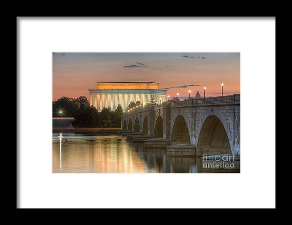 Clarence Holmes Framed Print featuring the photograph Lincoln Memorial and Arlington Memorial Bridge at Dawn I by Clarence Holmes