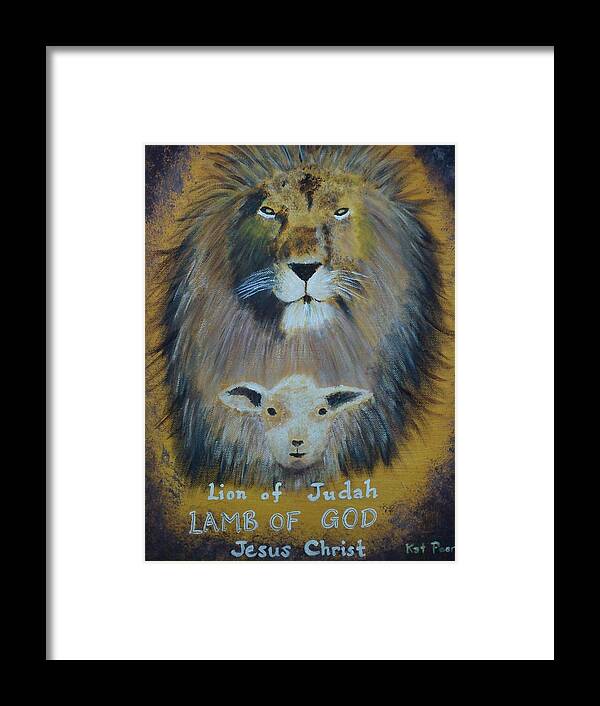Lion Framed Print featuring the painting Lion and the Lamb by Kat Poon