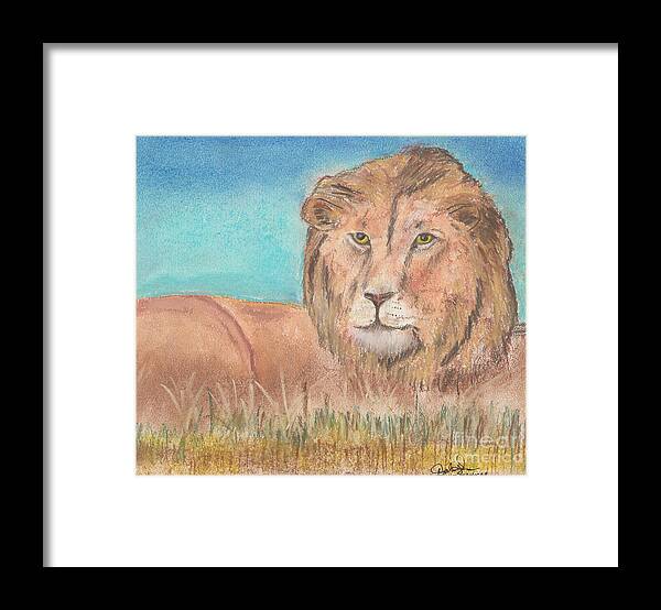 Lion Framed Print featuring the pastel Lion by David Jackson