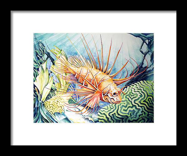 Lion Fish Framed Print featuring the painting Lion by William Love