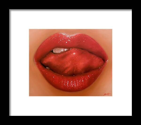Erotic Framed Print featuring the painting Lips I by John Silver