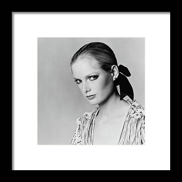 Accessories Framed Print featuring the photograph Lisa Cooper Wearing Black Pearl Earrings by Francesco Scavullo