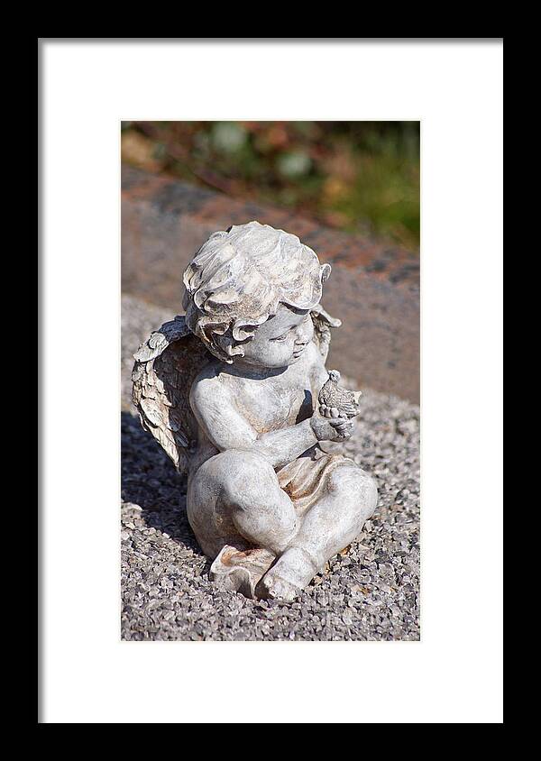 Angel Framed Print featuring the photograph Little Angel with Bird in his Hand - Sculpture by Eva-Maria Di Bella