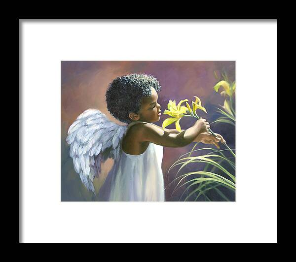 Angel Framed Print featuring the painting Little Black Angel by Laurie Snow Hein