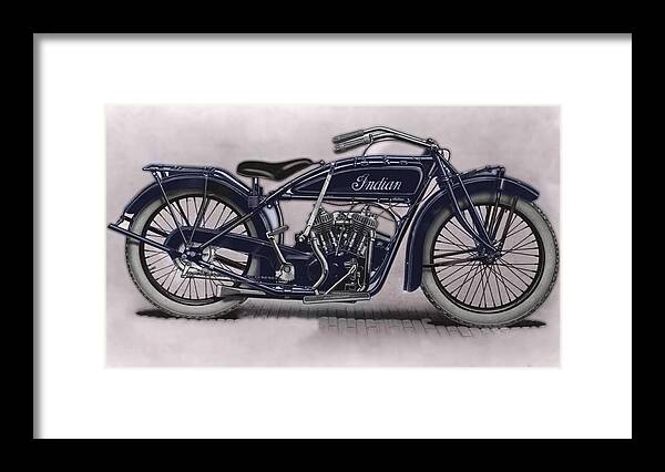 Motorcycle Framed Print featuring the digital art Little Blue Indian 2 by John Madison