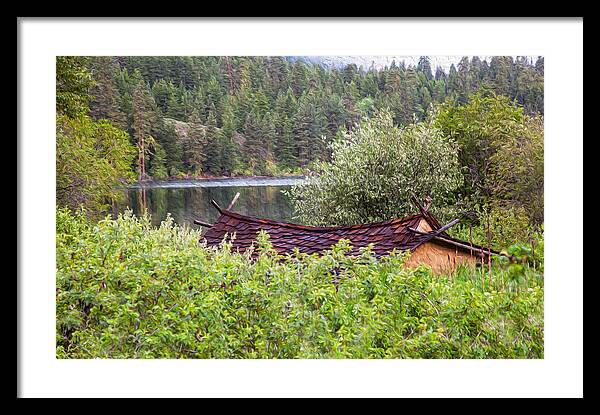 Little Framed Print featuring the painting Little Cabin on a Lake by Omaste Witkowski